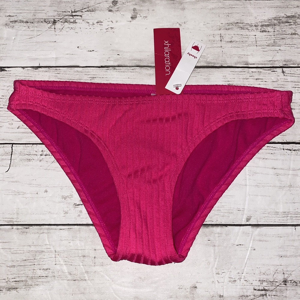 Xhilaration Bikini Bottom Womens XS Hot Pink Solid Ribbed Cheeky Swim XS